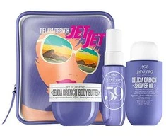 Sol De Janeiro Delicia Drench Jet Set kūno priežiūros rinkinys (dušo aliejus, 90 ml + kūno sviestas, 50 ml + kūno dulksna, 30 ml)