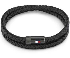 Tommy Hilfiger Juoda odinė apyrankė su plieniniu užsegimu Casual Core 2790262