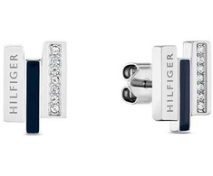 Tommy Hilfiger modernūs plieniniai auskarai su kristalais Layered 2780843