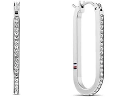 Tommy Hilfiger Ovalūs plieniniai auskarai su kristalais Dog Tag 2780865