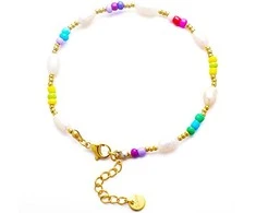 Troli Decent auksinis plated bracelet with genuine pearls and coloured beads