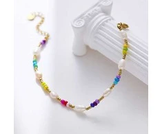 Troli Decent auksinis plated bracelet with genuine pearls and coloured beads