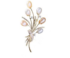 Troli Brooch Bouquet with genuine pearls and crystals Gold