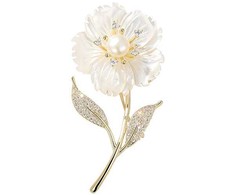Troli Brooch with genuine pearl in flower and rhinestones Gold