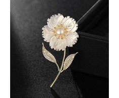 Troli Brooch with genuine pearl in flower and rhinestones Gold