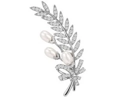 Troli Tender brooch Branch with genuine pearls and crystals Sidabrinis