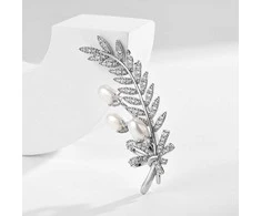 Troli Tender brooch Branch with genuine pearls and crystals Sidabrinis