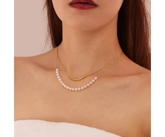 Troli Double auksinis-plated pakabukas with synthetic pearls Gold