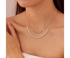 Troli Double steel pakabukas with synthetic pearls Sidabrinis