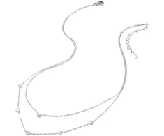 Troli Double steel pakabukas with zircon and hearts Sidabrinis
