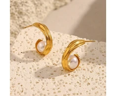 Troli Elegant auksinis-plated earrings with synthetic pearls