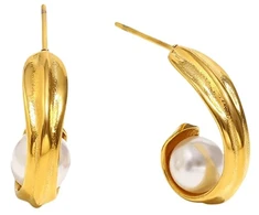 Troli Elegant auksinis-plated earrings with synthetic pearls