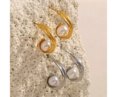 Troli Elegant steel earrings with synthetic pearls