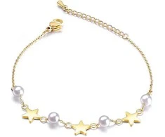 Troli Geltonu auksu dengta apyrankė su perlais ir žvaigždėmis