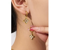 Troli Gold-plated 2in1 earrings Four-leaf clover with zircons