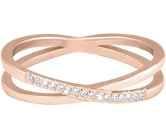 Troli Paauksuotas dvigubas plieno žiedas su skaidriais rožinio aukso cirkoniais