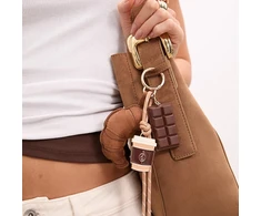 Troli Gold-plated handbag charm Croissant, coffee and chocolate