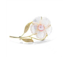 Troli Gold plated brooch with genuine pearl Flower Gold