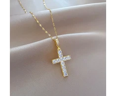 Troli Gold-plated women's pakabukas Cross with clear crystals