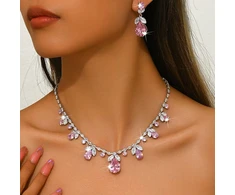 Troli Jewelry set with pink zircons Drop (pakabukas, earrings)