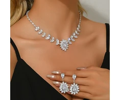 Troli Jewelry set with zircons Flower (pakabukas, earrings)