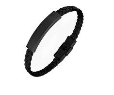Troli Juodas leather bracelet with steel clasp STO3682