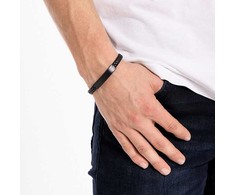 Troli Juodas leather bracelet with steel clasp STO3682