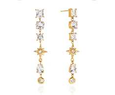 Troli Long auksinis-plated earrings with clear zircons Gold