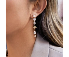 Troli Long auksinis-plated earrings with clear zircons Gold