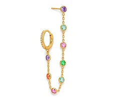 Troli Single chain earring with colored crystals Gold
