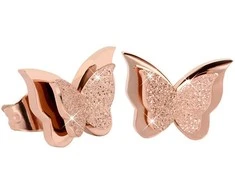 Troli Maži drugelių auskarai Metaliniai drugeliai KES-048-ROSEGOLD