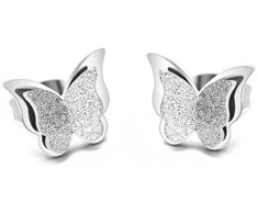 Troli Plieniniai metaliniai drugelių auskarai Butterfly KES-048-SIL