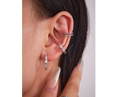 Troli Stylish double single earring made of steel Sidabrinis