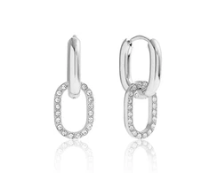 Troli Timeless oval earrings with zircons 2in1 Sidabrinis
