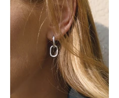 Troli Timeless oval earrings with zircons 2in1 Sidabrinis
