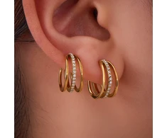 Troli Triple auksinis-plated single earrings with zircons Gold