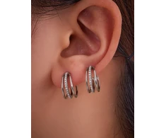 Troli Triple steel single earring with zircons Sidabrinis