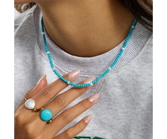 Troli Turquoise bead pakabukas with real pearls Gold