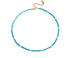 Troli Turquoise bead pakabukas with real pearls Gold