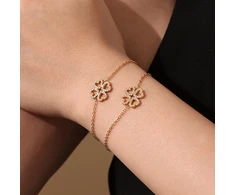 Troli Women's auksinis-plated bracelet Four-leaf clover with zircons Gold