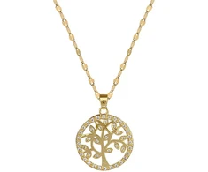 Troli Women's auksinis-plated Tree of Life pakabukas with clear crystals