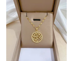 Troli Women's auksinis-plated Tree of Life pakabukas with clear crystals