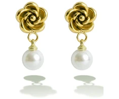 Victoria Walls Gold-plated flower earrings with artificial pearl VWE260764G