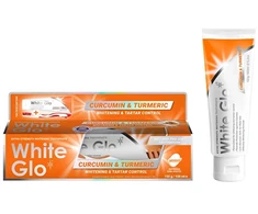 White Glo Baltas Glo Curcumin &amp; Turmeric Dantų pasta balinanti dantų pasta su kurkuminu ir ciberžole 150g/100ml + dantų šepetėlis