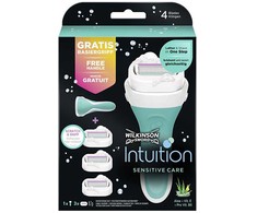 Wilkinson Sword moteriškas skustuvas „Intuition Sensitiv“ su rankena ir 3 skirtingomis galvutėmis