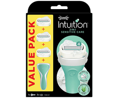 Wilkinson Sword moteriškas skustuvas „Intuition Sensitiv“ su rankena ir 3 skirtingomis galvutėmis