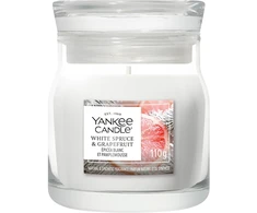 Yankee Candle Signature kvapioji žvakė stiklinėje, maža, Baltas Spruce &amp; Grapefruit, 110 g