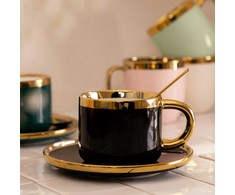 Cup with a saucer and spoon Homla SINNES Juodas, 200 ml