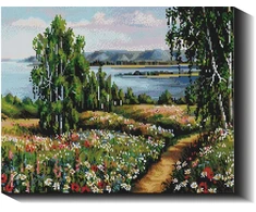 Gėlėmis nuklota kalva 40×50 cm (kvadratiniai deimantukai)