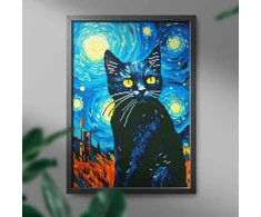 Katinas naktyje 40×50 cm (apvalūs deimantukai)